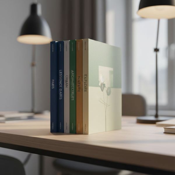 Six magazine imprimés sur une table