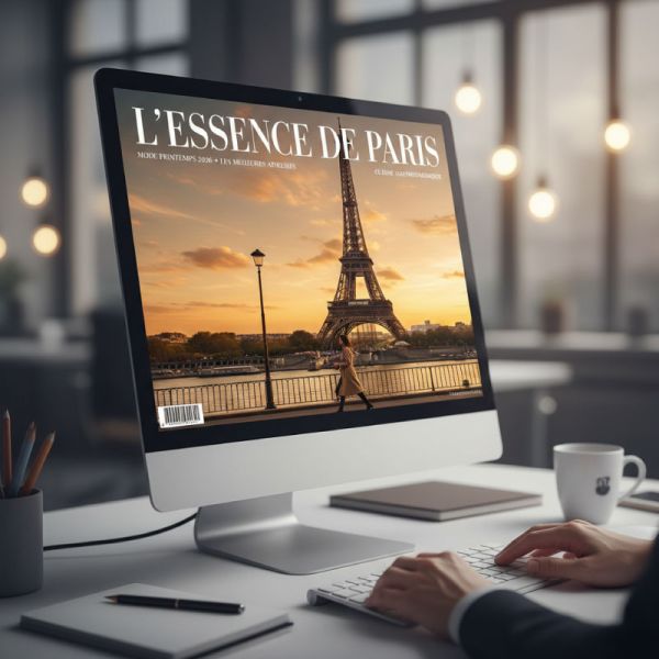 Ordinateur Imac avec une maquette de couverture de magazine avant impression